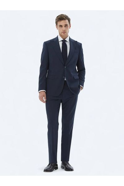 Kip Comfort Fit Navy Blue Striped Suit