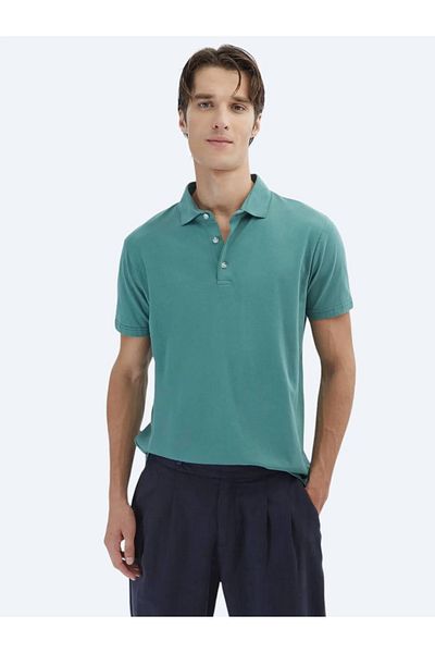 Kip Μπλουζάκι Nil Green Plain Polo Neck 100% βαμβάκι