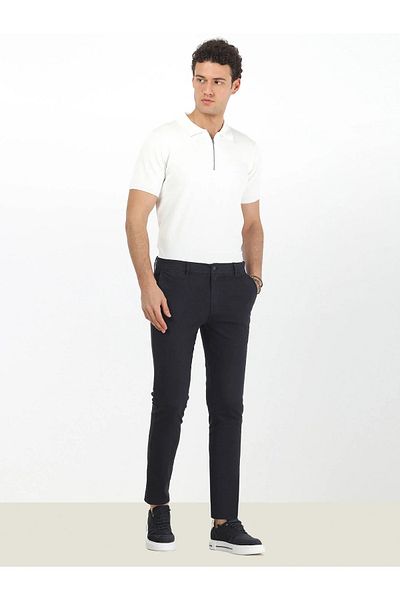 Kip Casual Slim Fit Navy Blue Cotton Blended Trousers