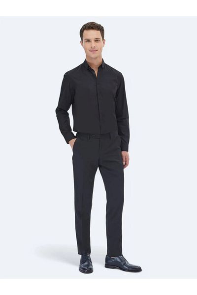 Kip Μαύρο Slim Fit Classic 100% βαμβακερό πουκάμισο
