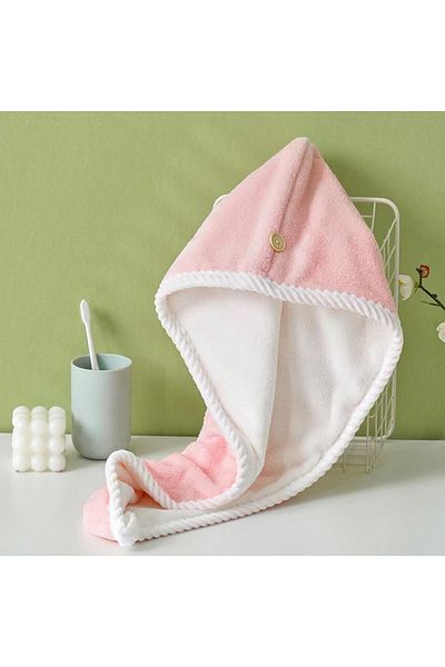 Viyogo Turban towel with button for quick hair drying, microfiber, 60 x 24 cm, pink
