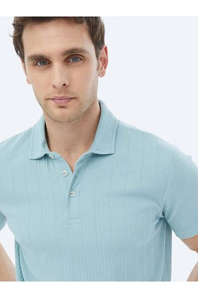 Kip Polo Neck Mint Jacquard Cotton Blend T-Shirt