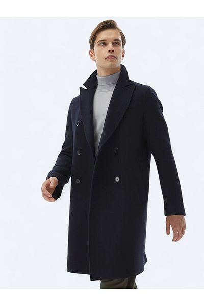 Kip Woven Double Breasted Navy Blue Coat