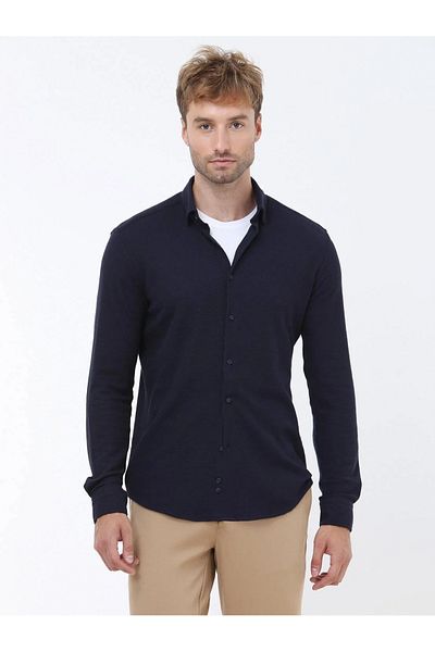 Kip Πουκάμισο με βαμβακερό μείγμα Navy Blue Slim Fit Casual
