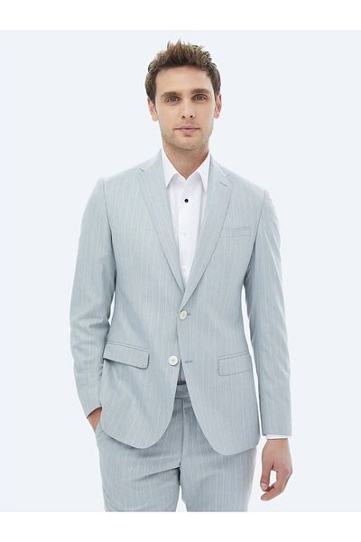 Kip Light Blue Striped Slim Fit Suit