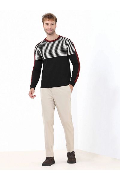 Kip Pulover din tricotaje din amestec de bumbac cu dungi negre