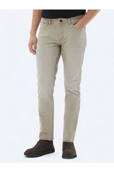 Kip Beige Slim Fit Denim & Cotton Blend Pants