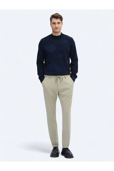 Kip Beige Patterned Woven Jogging Fit Casual Trousers
