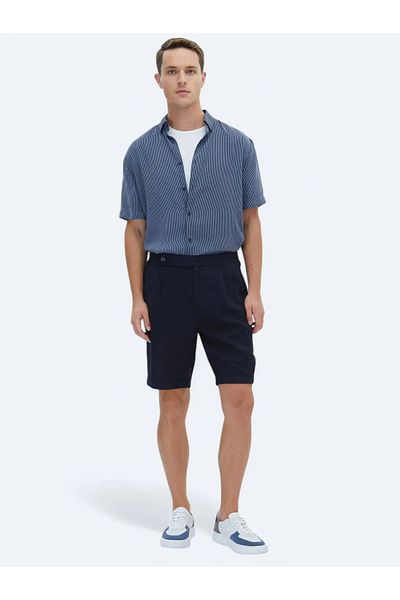 Kip Μοντέρνα Εφαρμογή Navy Blue Bermuda - Straight Woven Casual Παντελόνι