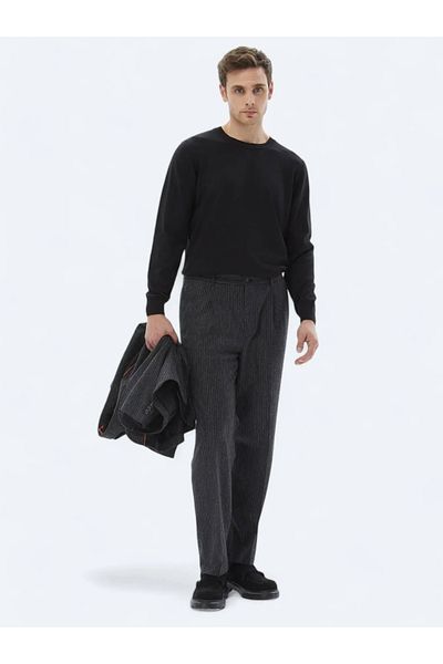 Kip Pulover negru din tricot din bumbac tricotat cu gât negru