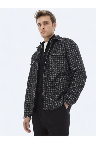 Kip Μαύρο καρό μπλουζάκι με μάλλινο μείγμα - Regular Fit