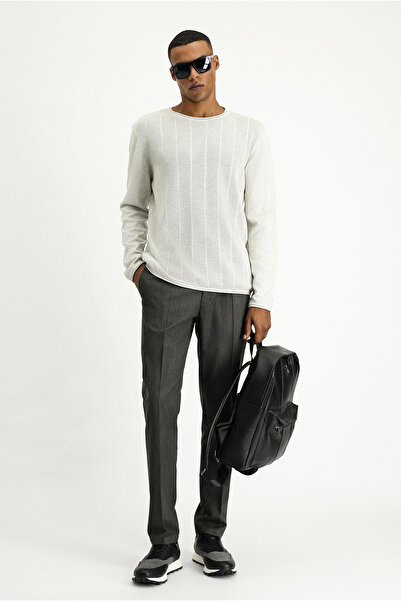 Kiğılı Bisiklet Yaka Slim Fit Dar Kesim Desenli Pamuklu Triko Kazak