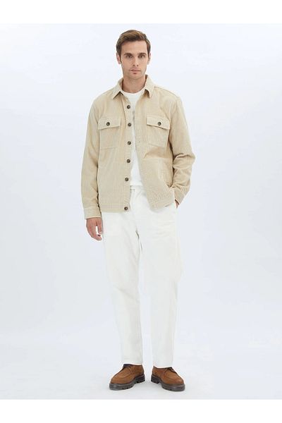 Kip Beige Color Overshirt - 100% Cotton, Regular Fit