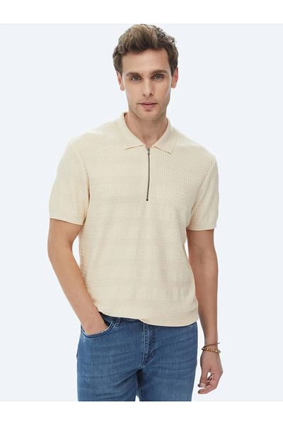 Kip Beige Polo Neck Jacquard Knitwear