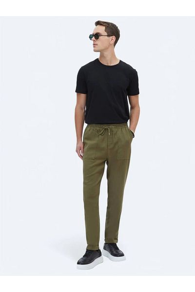 Kip Khaki Woven - Jogging Fit Casual Trousers