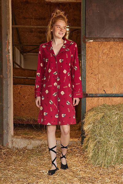 MONAMİSE Animal and Text Patterned "So Cute Smile Cool" Nightdress