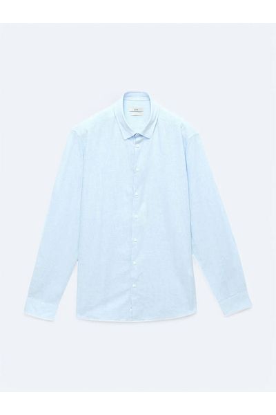 Kip Navy Blue Striped Regular Fit Woven Casual Cotton Blended Shirt