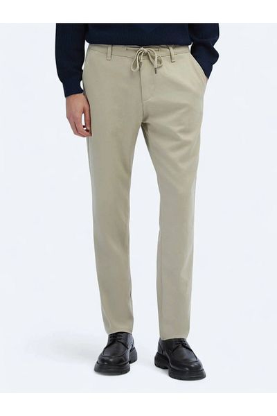 Kip Beige Patterned Woven Jogging Fit Casual Trousers
