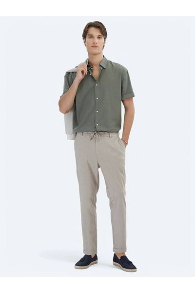 Kip Khaki Straight Woven Jogging Fit Casual Cotton Blended Pants