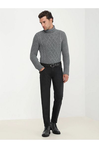 Kip Pulover din tricotaje din amestec de lână cu model cu gât roscat gri