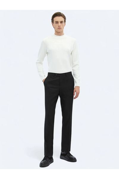 Kip Black Straight Woven Fitted Fit Classic Trousers