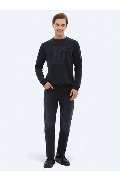 Kip Black Slim Fit Denim Cotton Blended Trousers