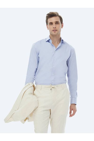 Kip Classic Blue Straight Fit Cotton Shirt - 100%