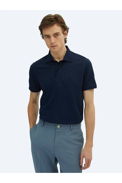 Kip Μπλουζάκι Navy Blue Plain Polo Neck 100% βαμβακερό