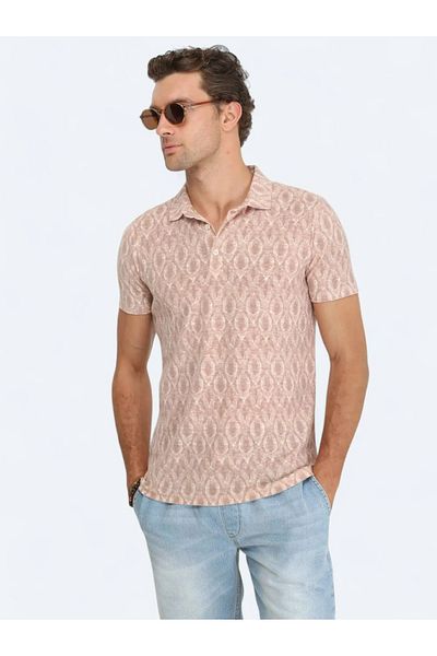 Kip Linen Blended Polo Collar T-shirt - Tile Printed