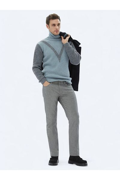 Kip Gray Woven Slim Fit Casual Cotton Blend Trousers