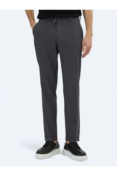 Kip Dark Gray Plain Woven Jogging Fit Casual Cotton Blended Trousers