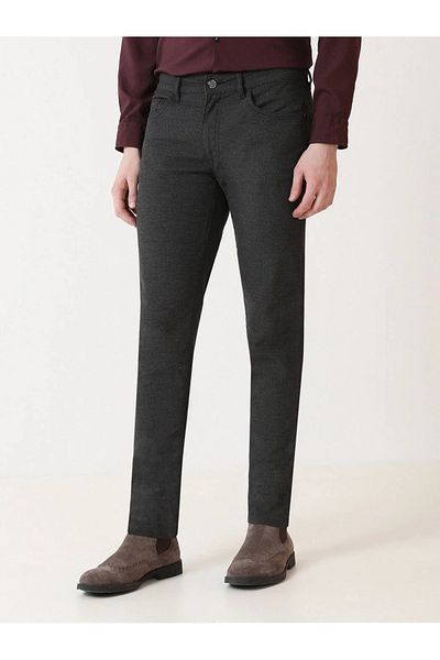 Kip Black Woven Slim Fit Casual Cotton Blend Trousers