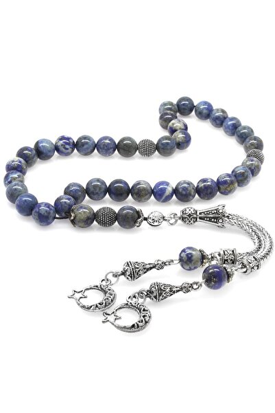 Tesbihane Αμαυρώστε το μεταλλικό μισοφέγγαρο και τη φούντα σφαίρα κομμένο από φυσική πέτρα Lapis