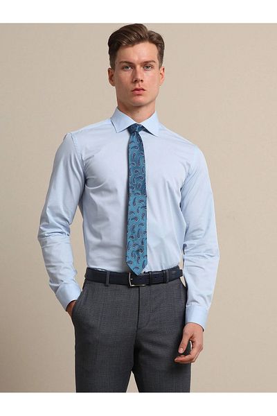 Kip Ανοιχτό μπλε Slim Fit Classic βαμβακερό πουκάμισο