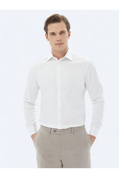 Kip Cămașă clasică, albă, slim fit, din amestec de bumbac