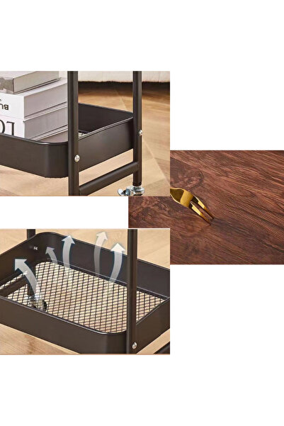 Viyogo Portable coffee table, carbon steel, 2 shelves and a work table, 79 x 43 x 30 cm, black