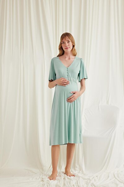 MONAMİSE Dantelli Önü Düğmeli Hamile Lohusa Gecelik