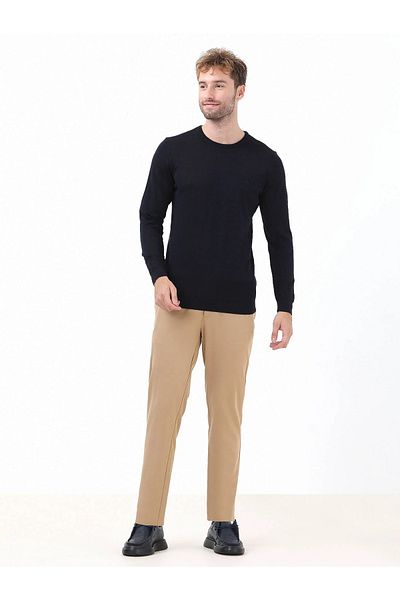 Kip Navy Blue Crew Neck Wool Blended Sweater