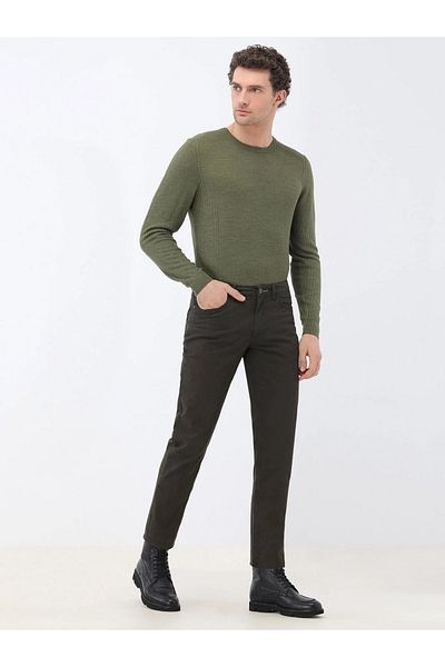 Kip Khaki Slim Fit Casual Cotton Blend Pants