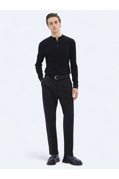 Kip Black Knitted Carrot Fit Casual Trousers