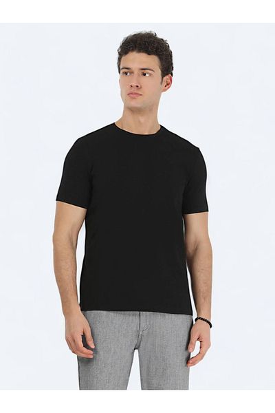 Kip Tricou negru din bumbac cu decolteu