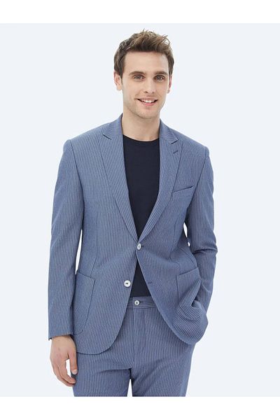 Kip Dark Blue Striped Modern Fit Suit