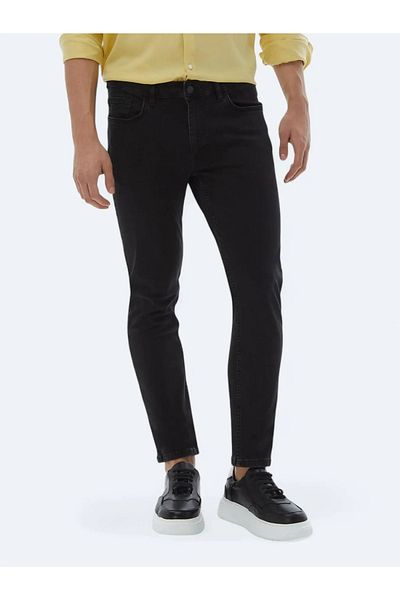 Kip Black Slim Fit Denim - Cotton Blend Trousers