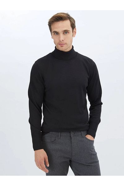 Kip Pulover negru din tricotaje din amestec de lână cu gât întreg