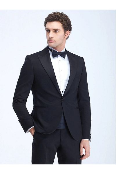 Kip Black Slim Fit Double Breasted Collar Tuxedo Dress Set