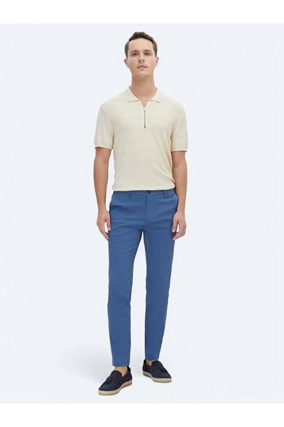 Kip Dark Blue Woven Regular Fit Casual Cotton Blended Pants