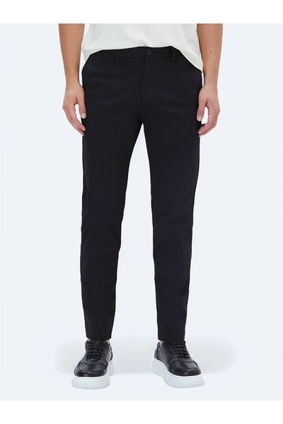 Kip Casual Black Cotton Blended Woven Regular Fit Trousers