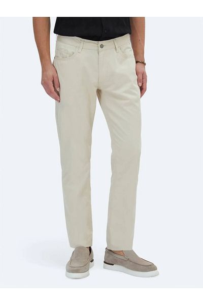 Kip Beige Slim Fit Denim Cotton Blend - Casual Trousers