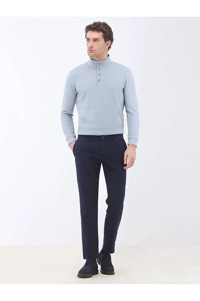 Kip Μπλε Navy Woven Slim Fit Smart Casual Παντελόνι από Βαμβακερό Μείγμα