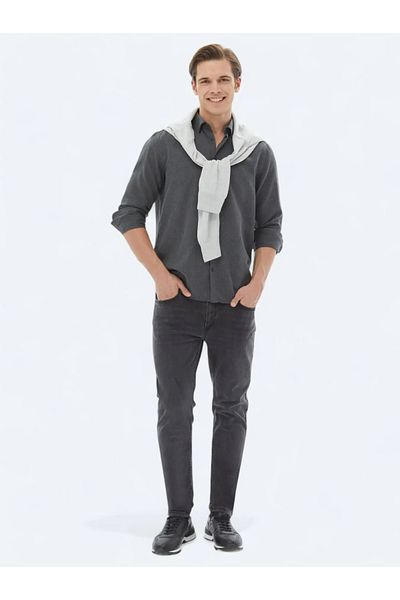 Kip Πουκάμισο Anthracite Casual Cotton Blended Straight Regular Fit